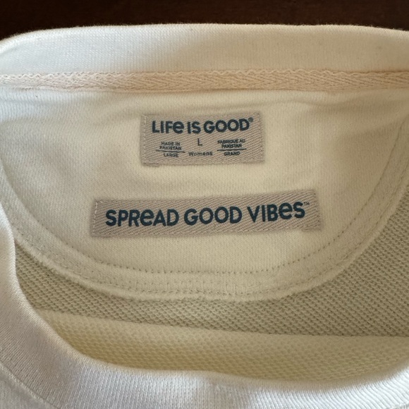 Life Is Good Cream Ivory Sweatshirt “My Dog Rescued Me” Pullover Women’s Large - Picture 12 of 12